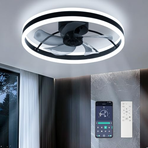 Maevor Deckenventilator mit Beleuchtung 40 cm, LED Deckenlampe mit Ventilator Leise,3 Farbtemperatur und 6 Geschwindigkeiten Lampe mit Ventilator, APP/Fernbedienung Dimmbar, Deckenventilator mit Licht