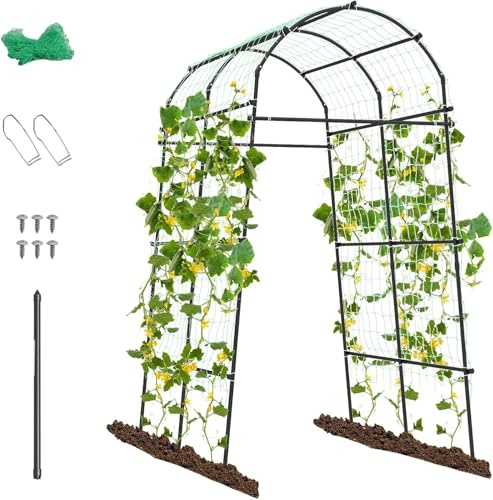 RELAX4LIFE Rankgitter für Kletterpflanzen, 230 cm hoch, Rankhilfe Garten, verstellbare Breite, U-förmiges Rosenbogen aus PE-beschichtetem Metall, Gartenbogen mit Netz für Gurken, Tomaten, Blumen