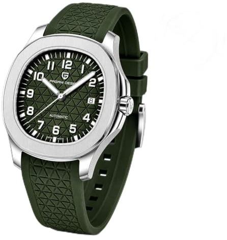 Pagani Design Automatik Herrenuhr Miyota 8215 Mechanisches Uhrwerk 41mm Edelstahl Analog Armbanduhren für Herren, Synthetisches Saphirglas Zifferblatt, 100M Wasserdicht, Kautschukband, Datumautomatik