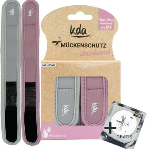 kda Mückenschutzarmbänder Uni DUO - 2 Armbänder 4 Nachfüller + GRATIS MÜCKENSCHUTZSTICKER - Sicherer Mückenschutz Moskito Insektenschutz - Outdoor Wandern Camping Sport Sommer Must Have - Grau/Rosé