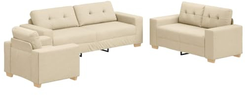 ULUYYUC Modernes Sofa Set 3-teilig, Couchgarnitur Creme aus Leinenmischgewebe, Polstersofa Sitzgruppe mit 3-Sitzer 2-Sitzer und Sessel, Stabiler Metallrahmen für Wohnzimmer