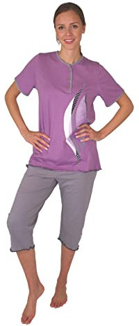 Consult-Tex Damen Bermuda Pyjama Schlafanzug DF056, 100% Baumwolle-Jersey, Gr.: 40/42