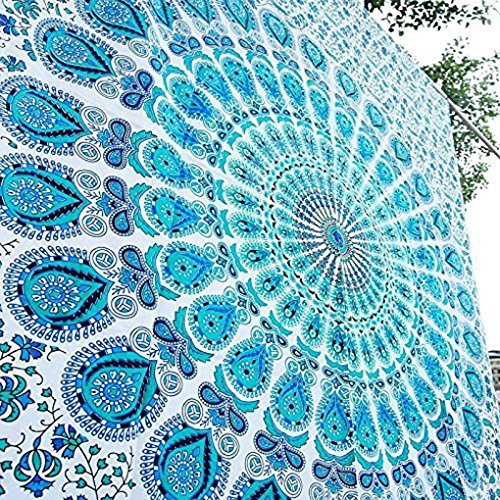 Popular Handicrafts Wandbehang Hippie Mandala Bohemian Hippie Intricate Indian Tapestries 54 x 60 Inches (140cm x 150cm) White Blue