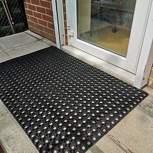 Heavy Duty Rubber Door Mat with Drainage Holes for Indoor & Outdoor (60cm x 40cm x 22mm)