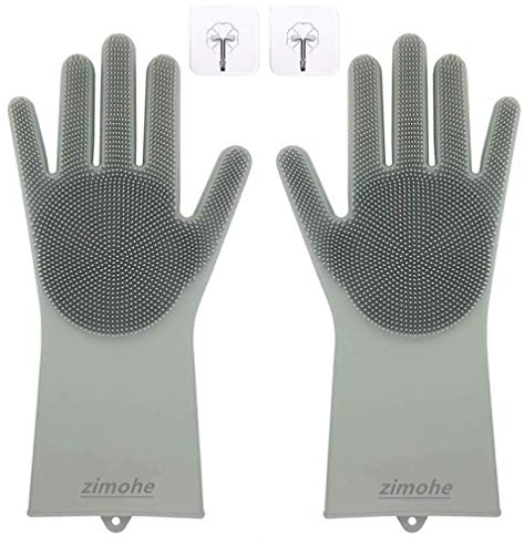 Guantes de lavavajillas, Guante de Silicona para Fregar Platos, Cepillo de Lavado Reutilizable, Resistente al Calor, Guantes de Limpieza mágicos hogar, Cocina, baño, Animales (Gris)