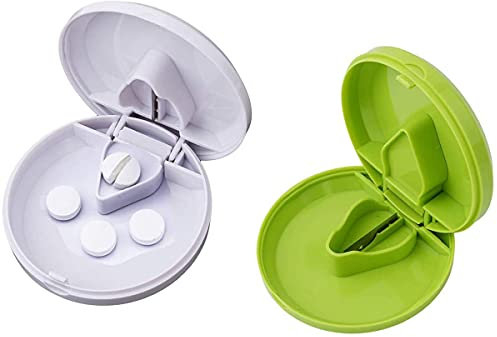 GHzzY Cortador de tabletas con Divisor de Medicina para píldoras pequeñas y Grandes: trituradora de píldoras de plástico Redonda y portátil con Escudo de Seguridad (Paquete de 2)