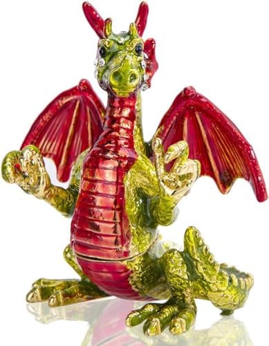 YU FENG Niedliche rote Pterosaurier-Schmuckkästchen, aufklappbar, Kristall, Dinosaurier, Tierfiguren, Schmuck-Präsentation, Ringhalter