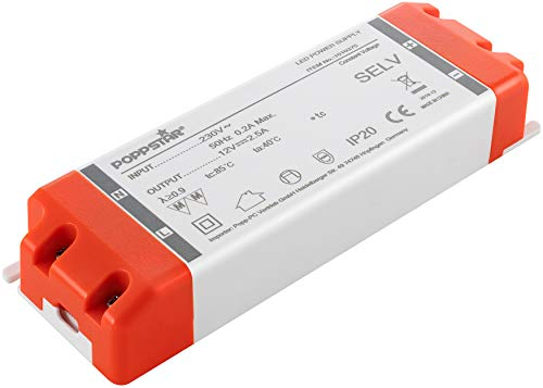 Poppstar Transformateur 220V AC / 12V DC 2.5A jusqu'à 30W (Watt), Ballast, Alimentation 12V pour LED