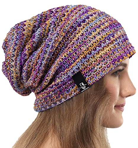 VECRY Damen Lässige Mütze Stricken Baskenmütze Gerippte Schädelkappe Winter Sommer Hüte (Colorful Lila)