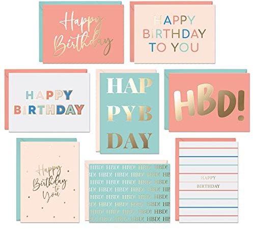 Set mit 24 Goldfolien-Geburtstagskarten, Sortiment – Großpackung Happy Day Seiten mit Umschlägen Box Set – sortierte Blanko-Blätter für Frauen, Männer und Kinder in einer Box