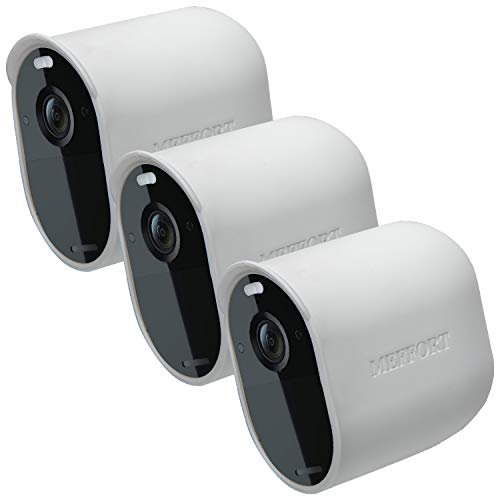 Meffort Inc Silicone Skin Case Cover with Sun Glare UV & Weather Protection Camouflage Disguise Covers Compatible with Arlo Essential Camera (1st Generation) ONLY - White (3 Pack)