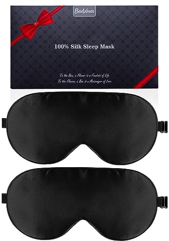 Seiden-Schlafmaske, 2er-Pack Augenmaske aus 100% echter natürlicher reiner Seide mit verstellbarem Riemen, Augenmaske zum Schlafen, BeeVines Augen-Schlafschutz für Yoga-Reisen, blockiert Licht
