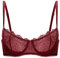 DOBREVA Women's Lace Balconette Bra Half Cup Non Padded Push Up Underwire Sheer Bras Dark Red 36DD