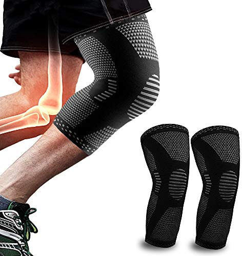 Rodillera de compresión deportiva rodilleras antideslizantes para correr, ciclismo, entrenamiento, gimnasio, correr y caminar (2 unidades) (negro, XL)