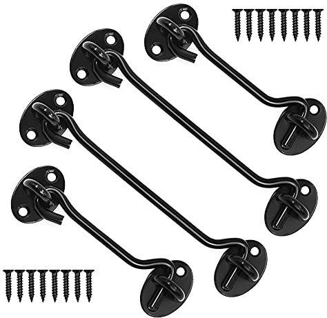 Cabin Hook,Stainless Steel Door Hook and Eye Latch 4Pack Black Heavy Duty Cabinet Latches for Barn Door, Window,Gate,Closet Shed