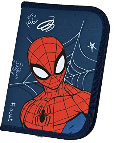 Spider Man Avengers Marvel Superhelden Federmäppchen gefüllt für Jungen, Mädchen │ Federmappe Schüleretui mit 14 Buntstifte, Bleistifte und Zubehör │ Geschenk zur Einschulung