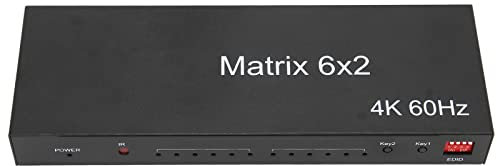 Annadue 4K 60Hz 6x2 HDMI Splitter, 6 in 2 Out Multimedia Interface Switcher, HDMI Switcher mit Fernbedienung, Unterstützt UltraHD 4K 60Hz, EDID, 3D, HDCP 2.2, 3,5 Mm Optischer