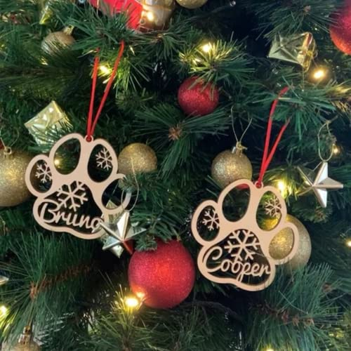 Personalisierte Weihnachtskugel-Geschenkanhänger, individuelle Weihnachts-Hunde-Ornamente, Holzornament-Bälle mit Namen (A, 10 Stück)