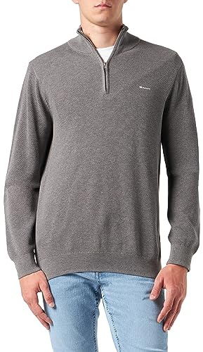 GANT Men's Cotton Pique Half Zip Pullover, Dark Grey Blend, XL