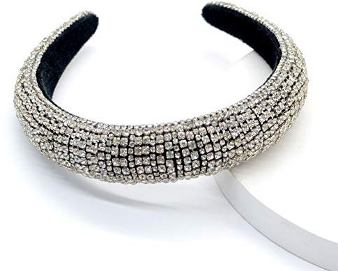 Damen Strass Stirnband Bling Gepolstert Barock Kristall Mode Haarband Party Für Braut Krone Haarreifen Hochzeit Haarschmuck (Silber 2)