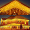 JIMACRO Luci Decorative da Esterno Solari, 16pcsx0.8M 128 LED Stringa 5M Lucine Natale Cascata, Impermeabile, 8 Modalità Tenda Luminosa