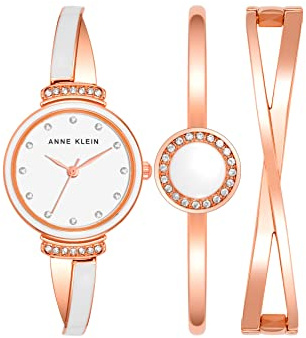 ANNE KLEIN Set orologio e braccialetto da donna con cristalli di alta qualità, Oro rosa/bianco, giapponese