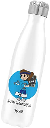 Borraccia Termica Bottiglia Termica Acciaio Inox 500ml Bottiglia Termica Made in Italy Ecologica Thermos 24 Ore Freddo & 12 h Caldo - Personalizzata con nome - Maestra Workout