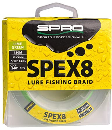 Spro Tresse Spro SPEX8-150m 8-fach geflochtene Angelschnur Grün 0,15mm 23lb 10.5kg Tragkraft 150m
