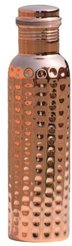 HEALTHANDWEALTH Copper Water Bottle Ayurvedic Water Bottle - Leak-Proof Water Bottle Seal Cap, Joint Free Copper Bottle (Hammered) 750ML