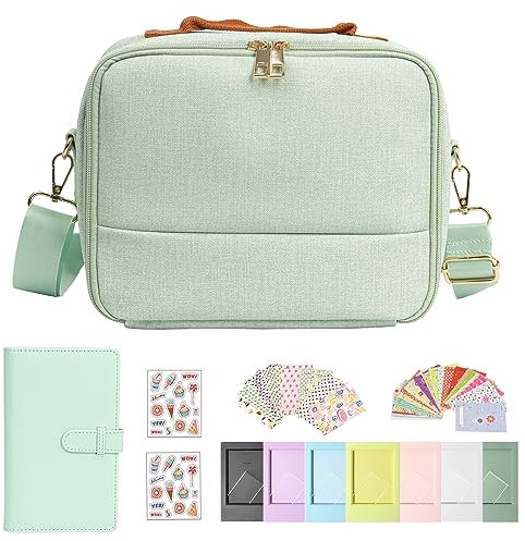 wogozan Étui pour appareil photo instantané Instax Mini 12/11/9/8/7+ avec mini album photo et cadres, autocollants DIY – Vert