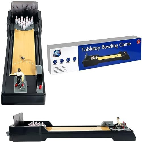 Crystals Tabletop Mini Bowling Game Set with 12 Pins + 2 Bowling Balls, Desktop Bowling Game, Bowling Toys, Bowling Alleys with Launching Chute & Side Gutters for Adults & Children