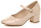 AJVANI Womens Ladies mid Block Heel Strap Work Evening Party Mary Jane Court Shoes Size 4 37 Nude Patent