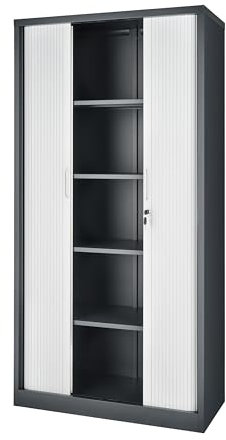 Tambour Storage Cabinets, Lockable Steel Office Cupboard Rolling Sliding Door, 50kg Load Capacity Per Shelf (Anthracite Grey/White, 185cm)