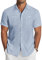 COOFANDY Men's Casual Button Down Shirts Short Sleeve Linen Summer Beach Holiday Shirt with Pocket Sky Blue L