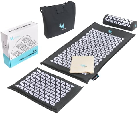 MARTneck® Akupressurmatte XXL - Das ORIGINAL von MARTneck - Natur Set Kokosfaser mit Kissen, Tuch und Tasche - Akupressurmatte zur Massage und Entspannung von Rücken und HWS