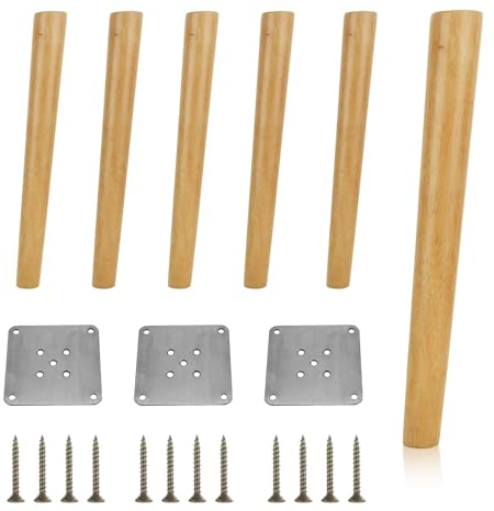 VIDETOL 4 Stück Tischbeine Holz, 40 cm Möbelfüße Holz Schräg, Holzs Möbelbeine mit Montageplatten, Gummipads und Schrauben, Rund Schrankfüße für Möbel, Bett, Sofa
