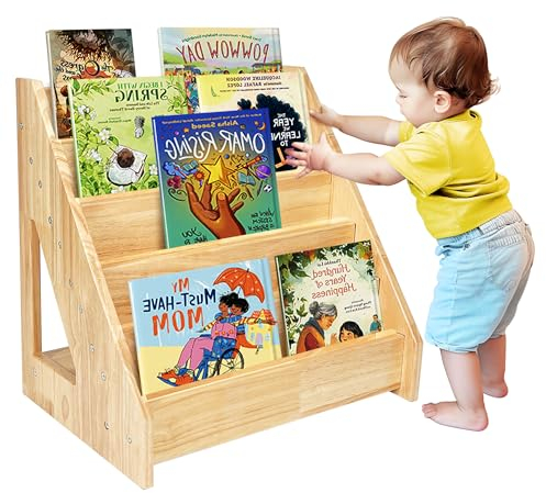 KORETECH Montessori-Bücherregal mit 5 Ebenen, Massivholz, Kinderzimmer-Bücherregal, Kleinkind-Bücherregal, Regal für Kleinkinder, 43,2 cm Höhe