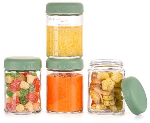 Haakaa babybrei Einfrieren Behälter mit Silikondeckel - 4 Stück 4 x 7oz, Premium-Lab-Qualität Borosilikatglas, Kunststofffrei