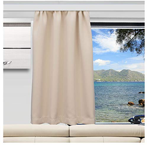 Wohnmobil-Gardine Mattis hellbeige | Maßgefertigter Verdunklungs-Vorhang mit Reihband | Hochwertiger Dekoschal für Caravan & Wohnwagen | Blickdichter Sichtschutz Höhe 40-80 cm x Breite 0-70 cm