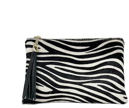 FrasiBags Handtasche aus Pferd, Umhängetasche für Damen mit Fransen, Tasche Fur Animalier gefleckt, Made in Italy, Zebra, 24x15x3