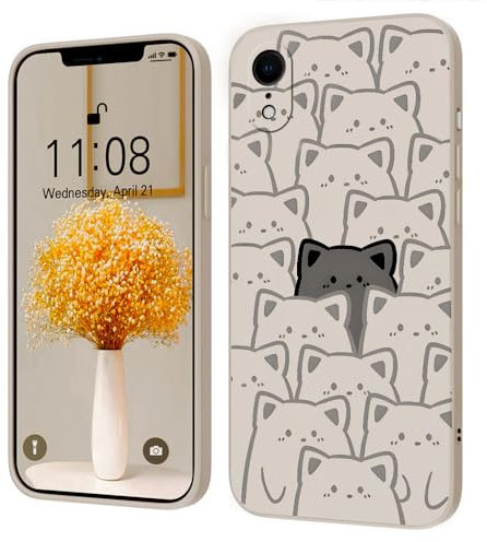 Kreative Cartoon Silikon Softcase Kompatibel mit iPhone XR Hülle, [Katze Pattern] Anti-Fall-Schutzhülle,weiß