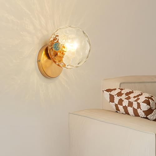 CRFASIBE Glas Kugel Wandleuchte, E27 Industrielle Innen Gold Wandleuchte für Wohnzimmer Schlafzimmer Badezimmer(Stil A)