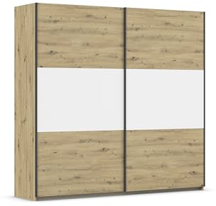 Rauch Möbel NEO, Schwebetürenschrank, Eiche Artisan/Weiß, Breite 218 cm | Kleiderschrank mit Schwebetüren, Schiebetüren, 2-türig, für Schlafzimmer, Kinderzimmer, Jugendzimmer, Homeoffice, Garderobe