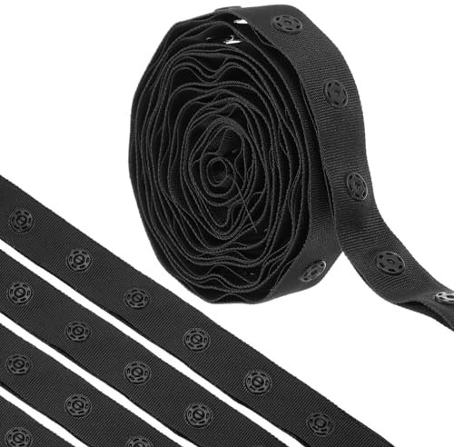 QUARKZMAN 2 Yard Druckknopfband zum Nähen, Baumwoll-Druckknopfbesatz, Schnallenband für Kleidung, Stoff, DIY-Handwerk, Schwarz