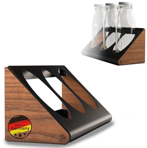 Flaschenregal und Küchenorganizer - Echtholz Eiche/Walnuss, für 3 oder 5 True Fruits Flaschen, Wandmontage Gewürzregal, Küchenaufbewahrung, Küchenregal, Made in Germany (Walnuss, für 3 Flaschen)