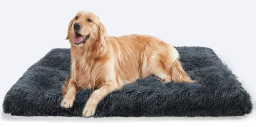 MDDK DY Hundebett, Extra Große Hundekissen Waschbare, Flauschige Hundematte, Langer Plüsch, Weiche Polsterung, Multifunktional Hundekistenmatratze, Dunkelgrau 120x80x10cm