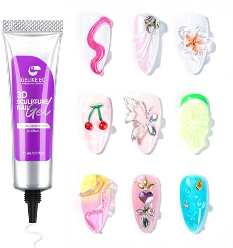 Gelike ec 3D Nail Art Skulptur Gel: 15g Multifunktionell Rhinestone Glue für Charms Nägel, Skulptur-Nagelgel, Strasssteine nägel, DIY-Nageldesign (Clear)