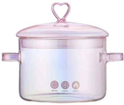 LXHZSY Faitout Marmite en Verre Rose Polyvalente Transparente for Soupe, marmite à poignée binaurale, Bol à Soupe for Nouilles, marmite de Cuisine résistante à la Chaleur(Pot)