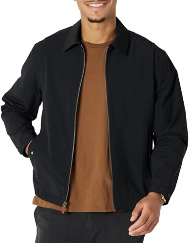 Amazon Essentials Men's Relaxed-Fit Lightweight Stretch Zip-Up Bomber Jacket, Black, Large