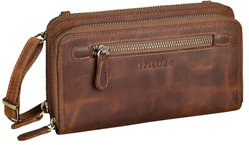 STILORD 'Fara' Vintage Mobile Phone Bag with Purse to Shoulder Ladies Leather Shoulder Bag Small Real Leather Purse Retro Wallet Ladies, Colour:middle brown
